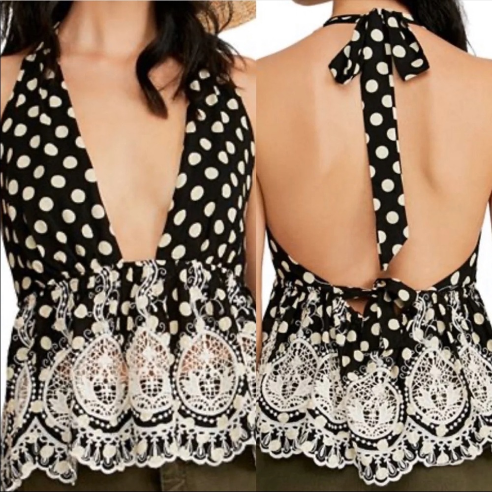 free people polka dot halter top xs